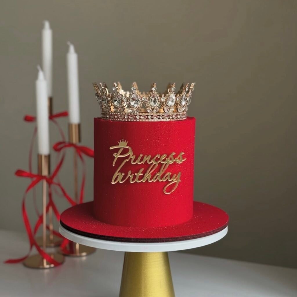 Red Theme Cake with Crown